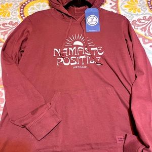 Life is Good Mahogany long sleeve hooded crusher namaste